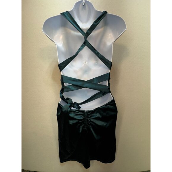 B. Darlin Womens Satin Strappy Ruched Dress Size M Emerald Green Sexy - Picture 5 of 12